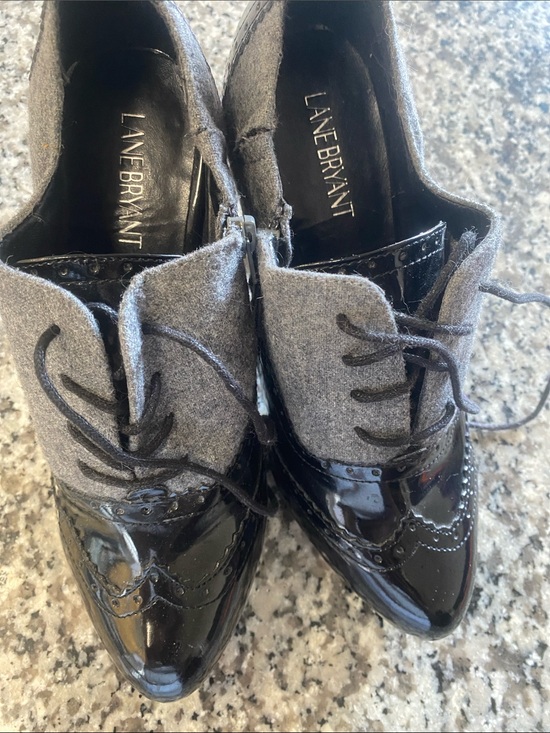 Lane Bryant Shoes - Lane Bryant Black Patent and Gray Wool Lace-Up Brogues